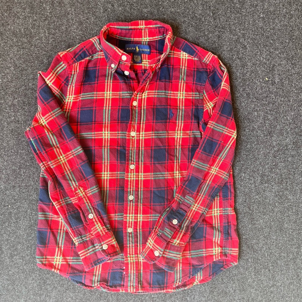 Ralph Lauren Red Plaid Cotton Flannel Long Sleeve Shirt Boys M 10/12 - Picture 3 of 7